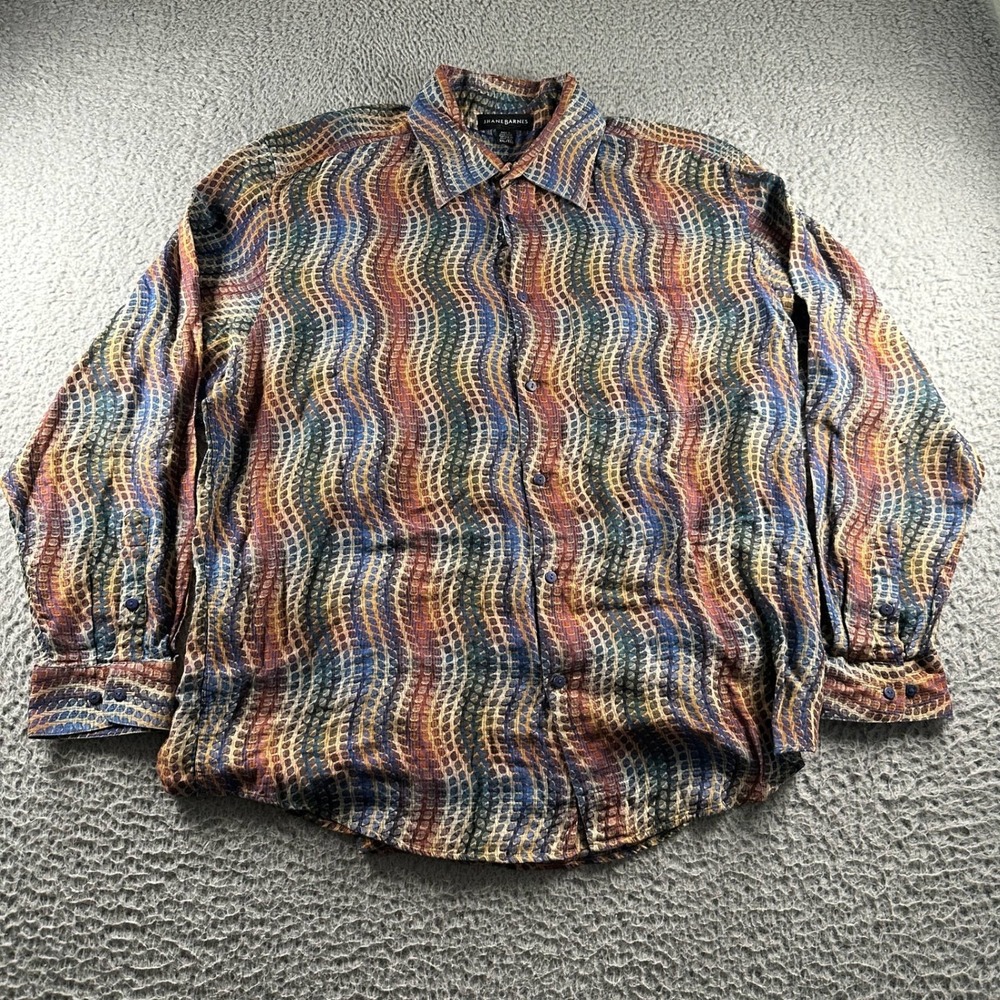 Vtg JHANE BARNES Shirt Mens XXL Abstract Wave Multicolor Button Up Cotton Casual